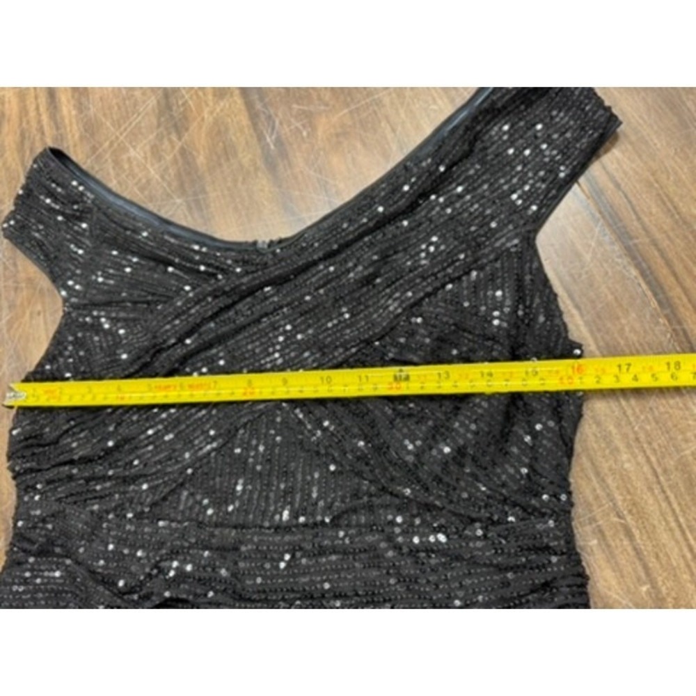 "JASAMBAC" Black Sequins Dress,Asymmetrical Hem, Sleeveless, Scoop Neck,Goth, - Picture 11 of 15